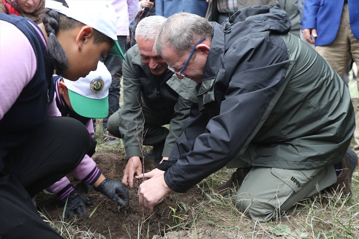Kars Valisi Ziya Polat'ın (sağda) "Her ilçeye örnek meyve bahçesi" talimatı doğrultusunda Selim...