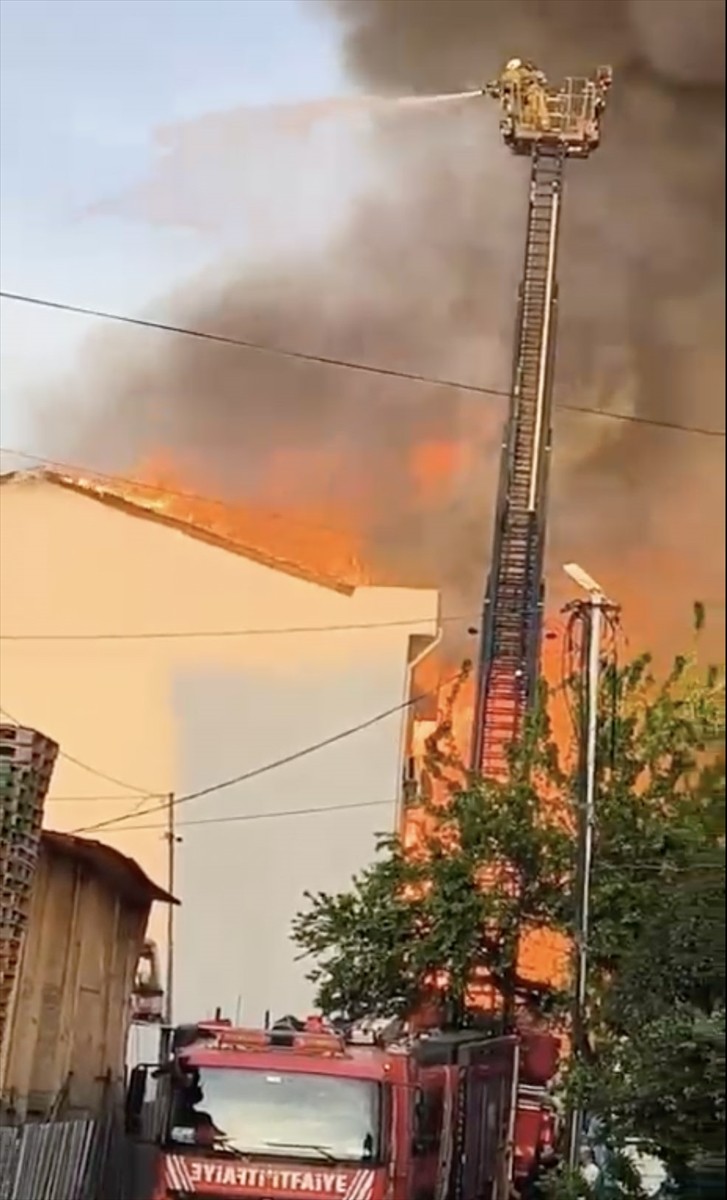 Pendik'te palet fabrikasında çıkan yangına itfaiye ekipleri müdahale ediyor.