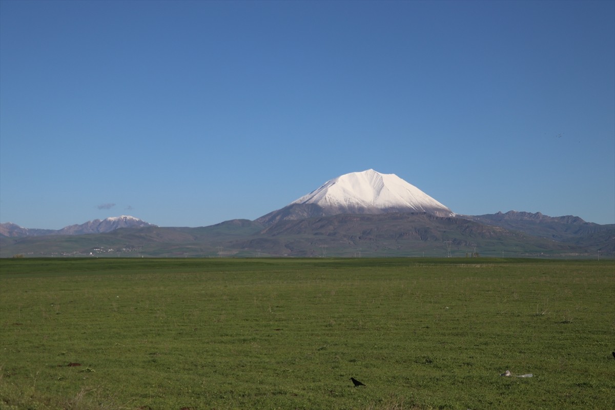 Ağrı'nın Eleşkirt ilçesinde bulunan Kösedağ'ın zirvesi baharda beyaza büründü.  