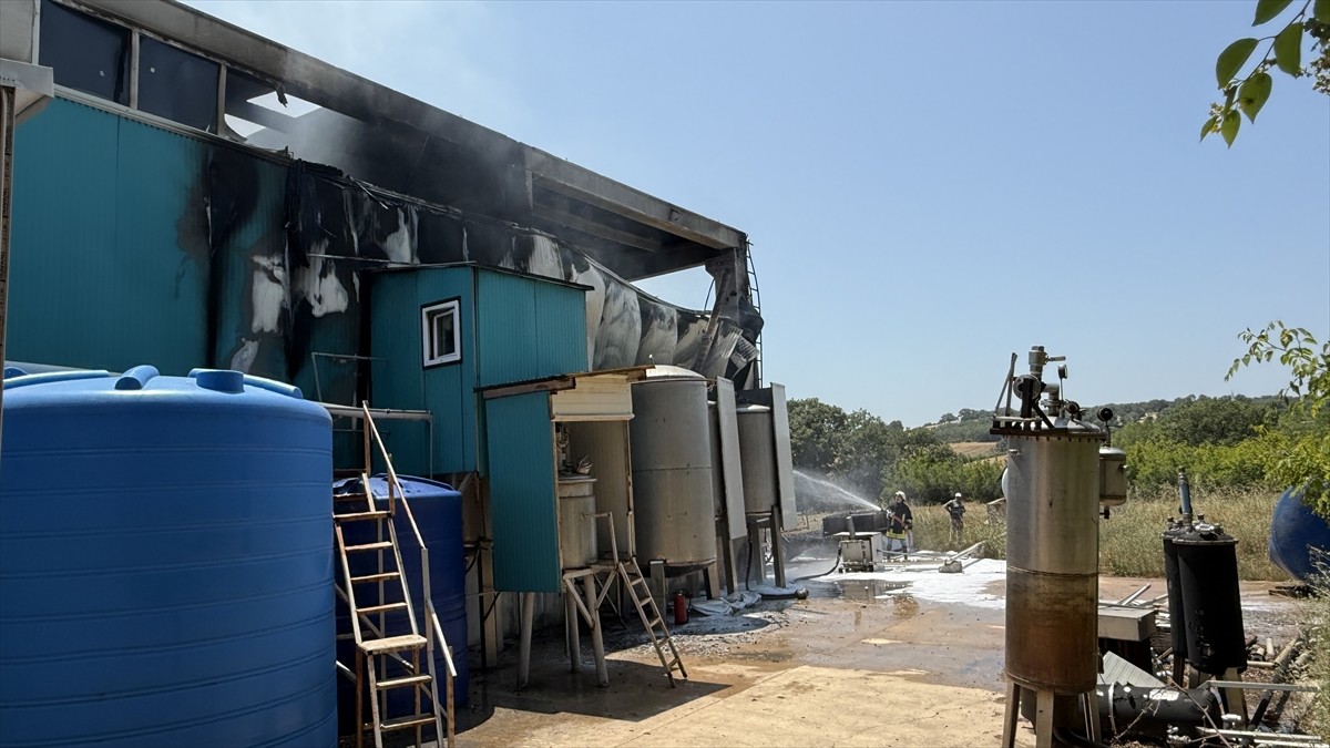 Çanakkale'nin Çan ilçesinde bir fabrikada meydana gelen patlama sonrası çıkan yangında 1 kişi...