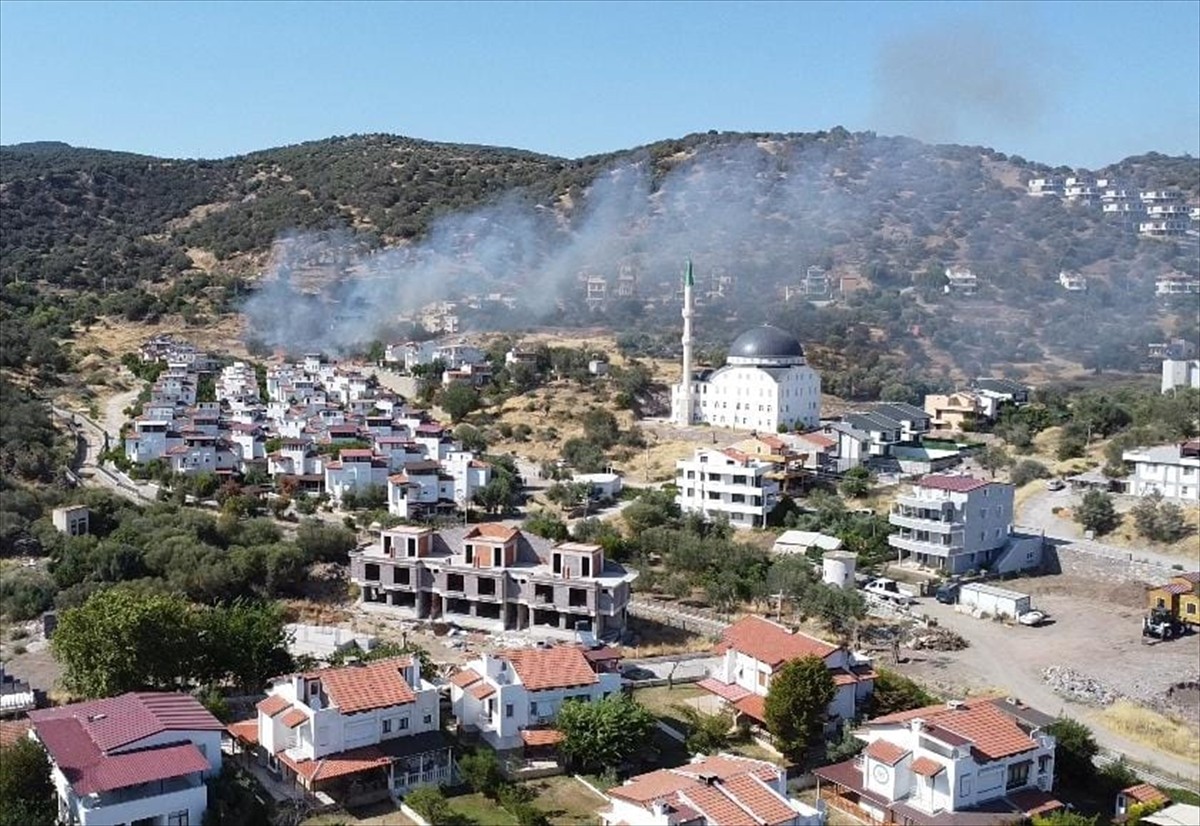 İzmir'in Dikili ilçesinde çıkan makilik yangınına ekiplerin müdahalesi sürüyor.