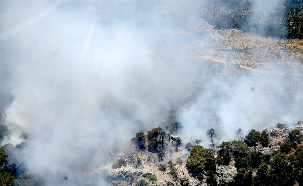 Mersin'in Bozyazı ilçesinde, ormanlık alanda çıkan yangına havadan ve karadan müdahale...