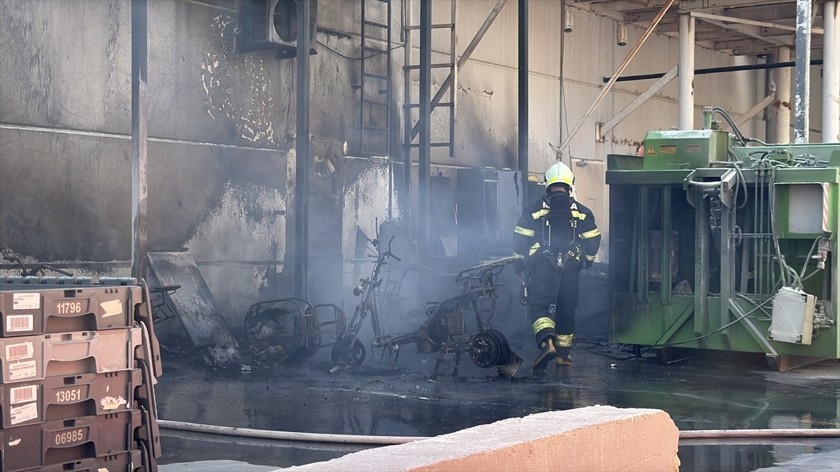 Muğla'nın Bodrum ilçesinde bir AVM'nin geri dönüşüm alanında çıkan yangın itfaiye ekiplerince...