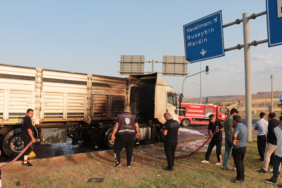 Şırnak'ın Cizre ilçesinde seyir halindeki tırda çıkan yangın söndürüldü.