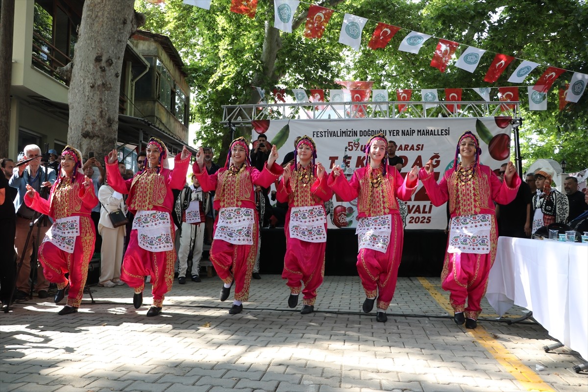 Tekirdağ'da "59. Uluslararası Kiraz Festivali", açılış töreniyle başladı. Protokol üyeleri...