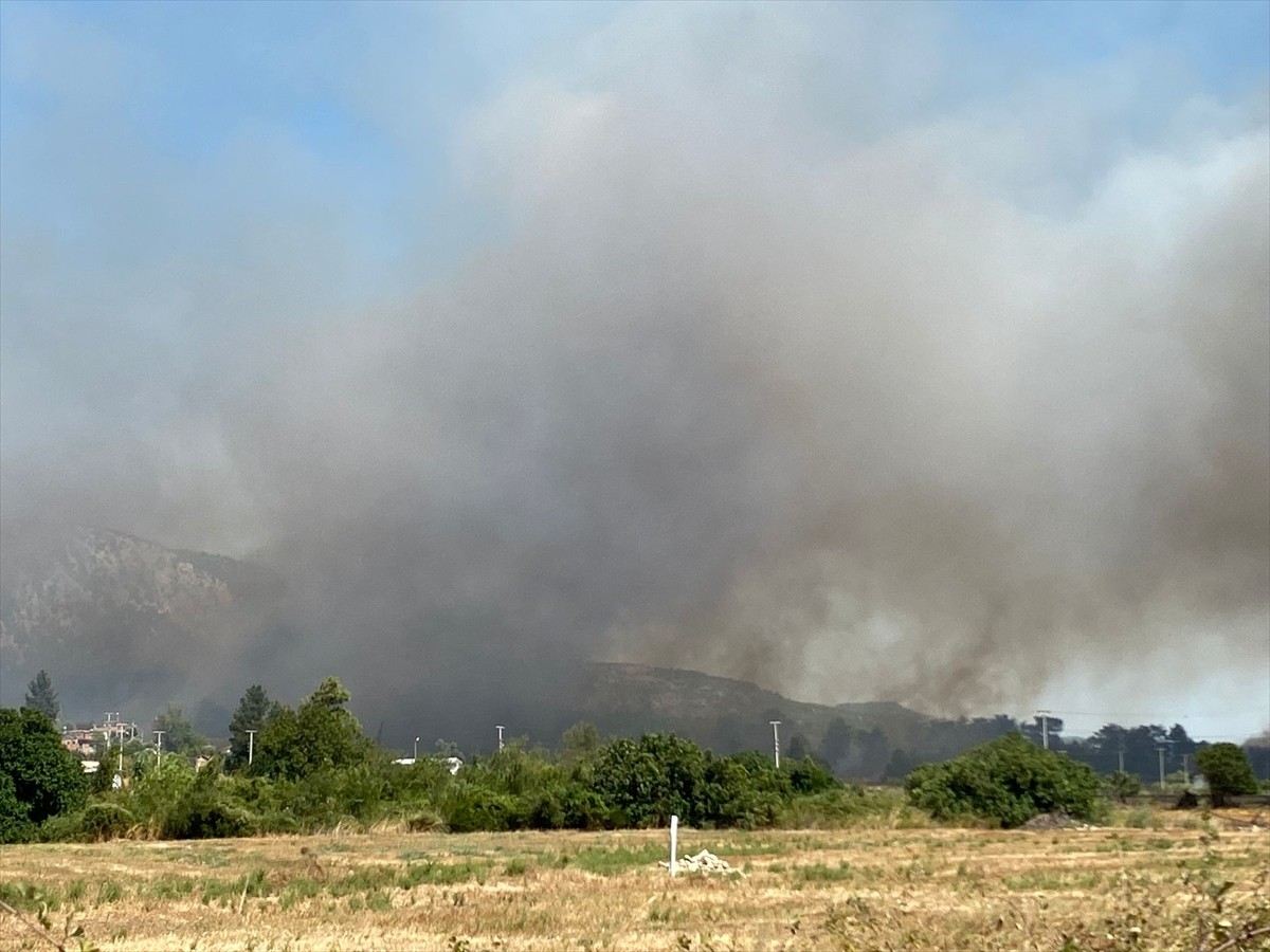 Antalya'nın Serik ilçesinde ormanlık alanda çıkan yangına havadan ve karadan müdahale...