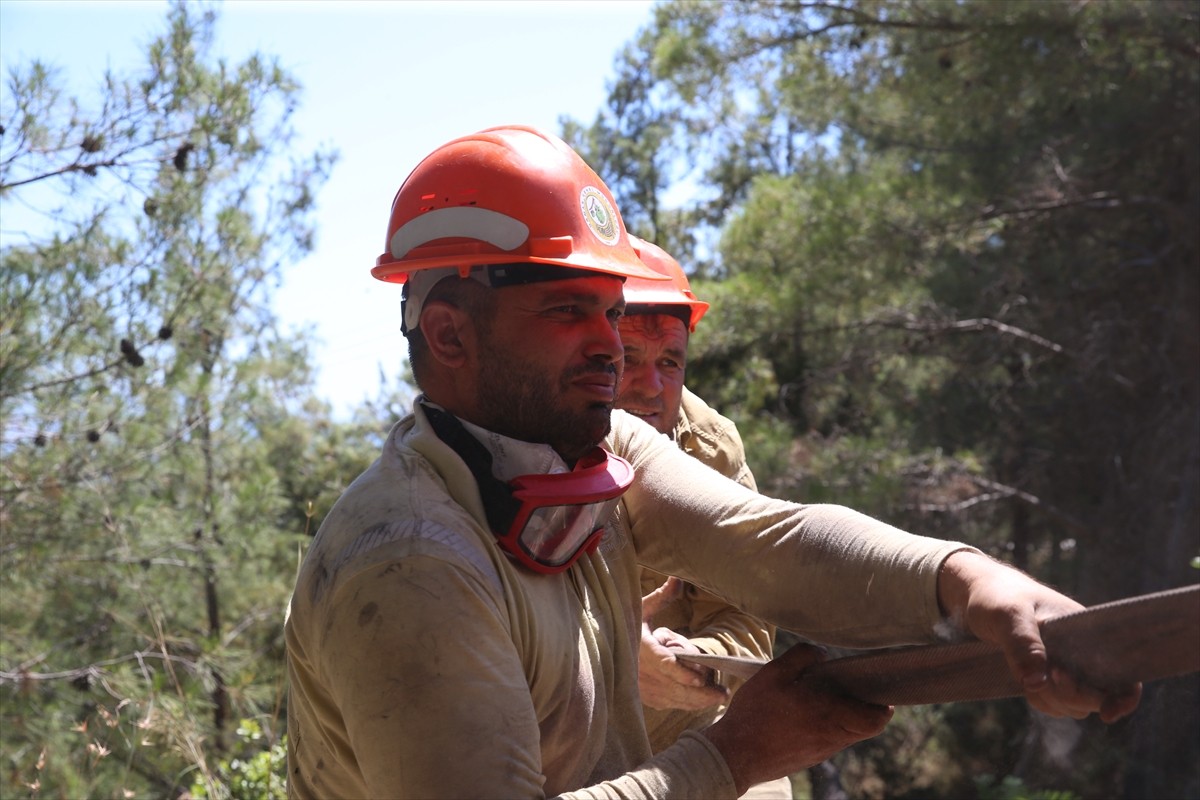 Hatay'ın Dörtyol ilçesinde kısmen kontrol altına alınan yangında görevli orman ekipleri, "yeşil...