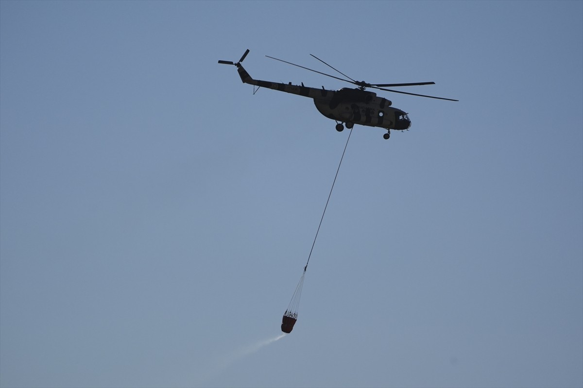 İzmir'in Ödemiş ilçesindeki ormanlık alanda dün çıkan yangına havadan ve karadan müdahale sürüyor....