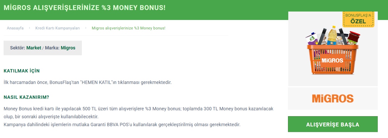 Migros ve Garanti BBVA'dan 300 TL Bonuslu Temmuz Kampanyası!