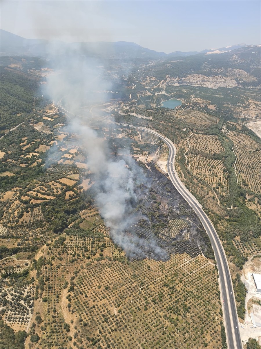 Muğla’nın Yatağan ilçesinde tarım alanında çıkan yangına havadan ve karadan müdahale...