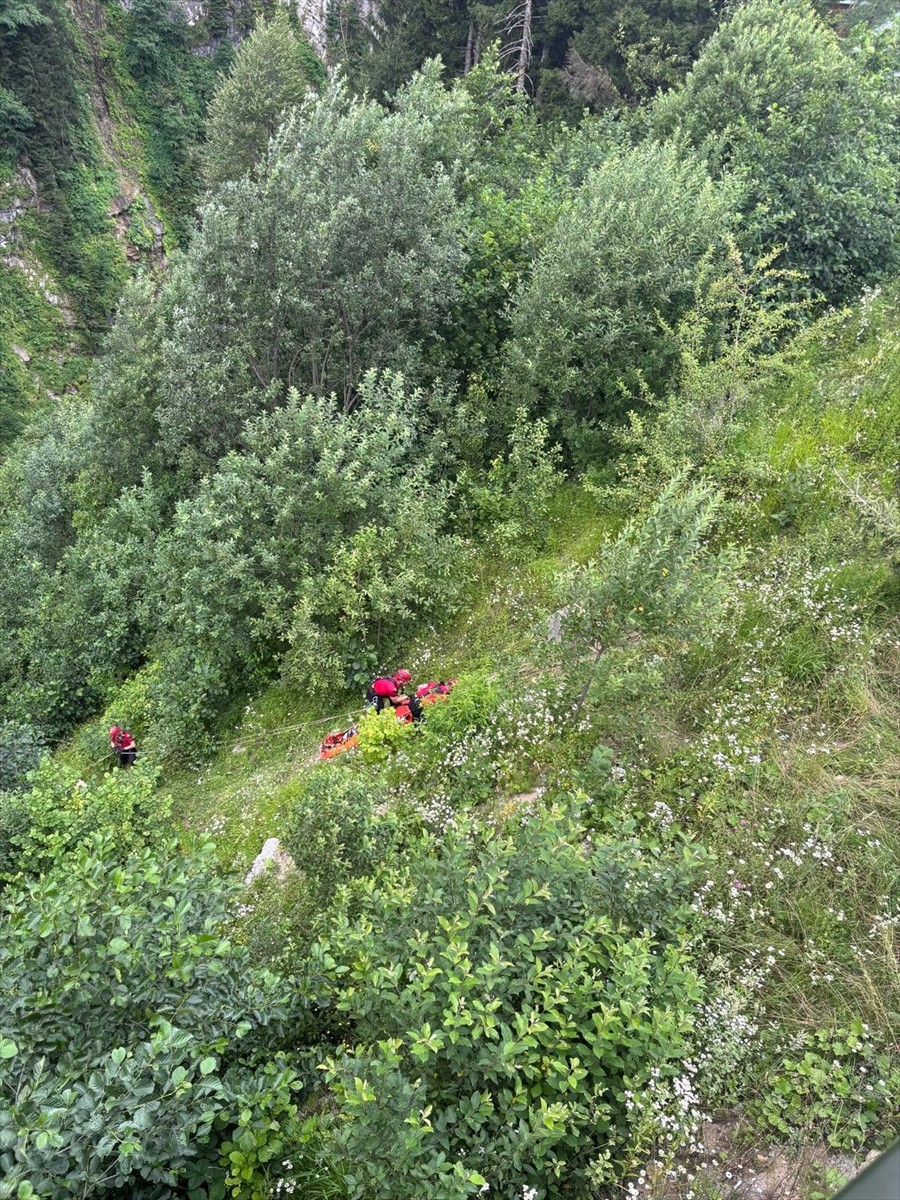 Rize'nin Çamlıhemşin ilçesinde dere yatağına düşmesi sonucu yaralanan kişi, ekiplerce bulunduğu...