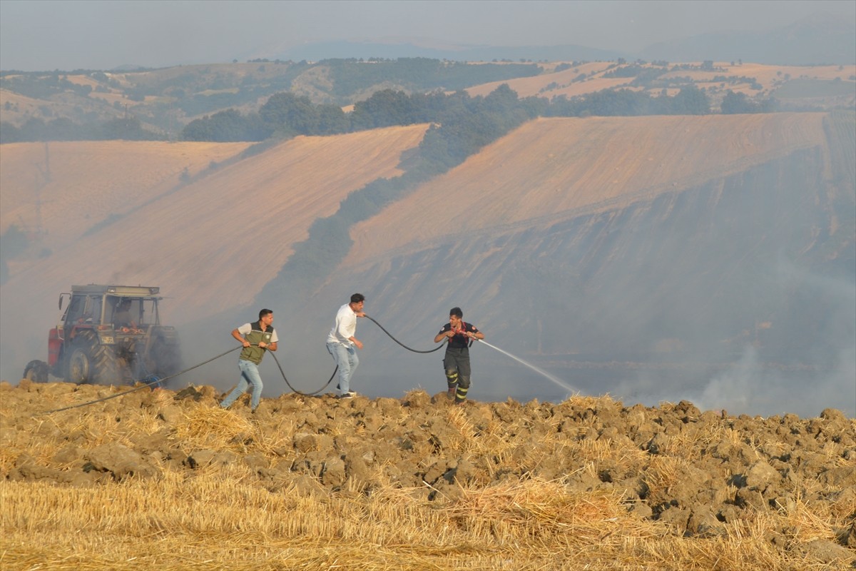 Samsun'un Havza ilçesinde çıkan anız yangında yaklaşık 50 dekar tarım arazisinde zarar...