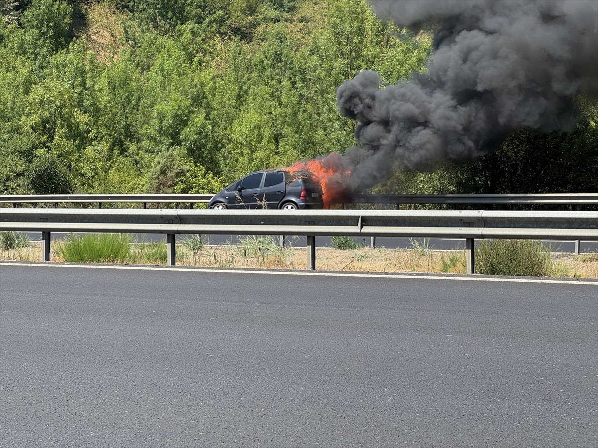 Anadolu Otoyolu'nun Sakarya kesiminde seyir halindeyken yangın çıkan araç kullanılamaz hale...
