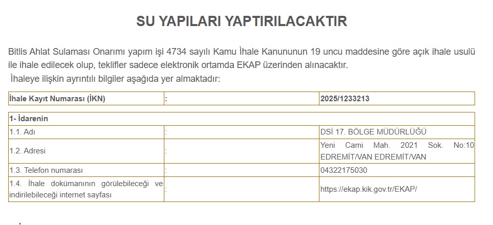 Bitlis'te İki Büyük Yatırım: DSİ Ahlat Sulaması ve TCDD Tatvan Atölye İhaleleri Başladı