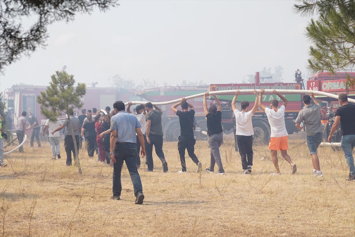 Çanakkale'de tarım arazisinde başlayıp ormanlık alana sıçrayan yangına havadan ve karadan müdahale...