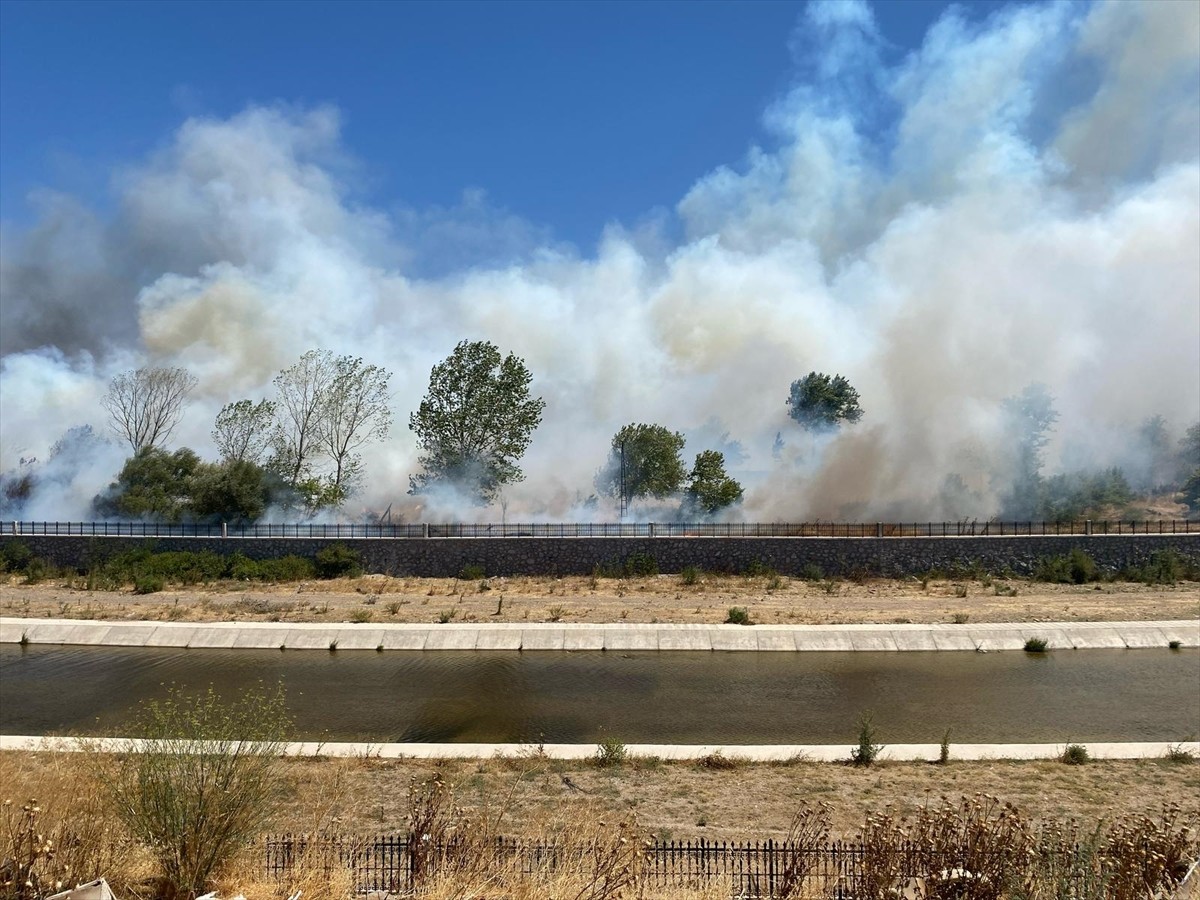 Çanakkale'nin Ayvacık ilçesinde çöplük alanda başlayıp ormanlık alana sıçrayan yangına, havadan ve...