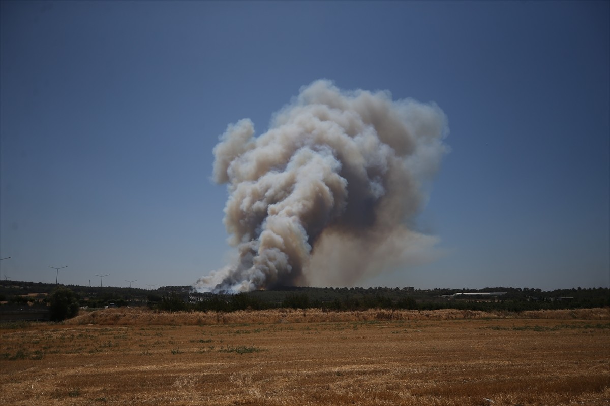 Çanakkale'nin merkez ilçesine bağlı Kepez beldesinde çıkan orman yangınına havadan ve karadan...
