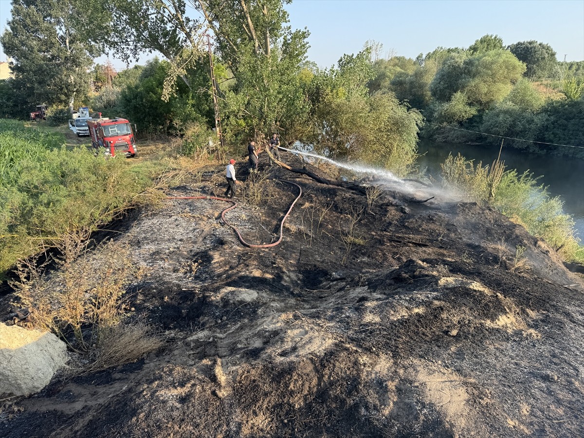 Edirne'de, Tunca Nehri kenarında otluk ve ağaçlık alanda çıkan yangın söndürüldü.