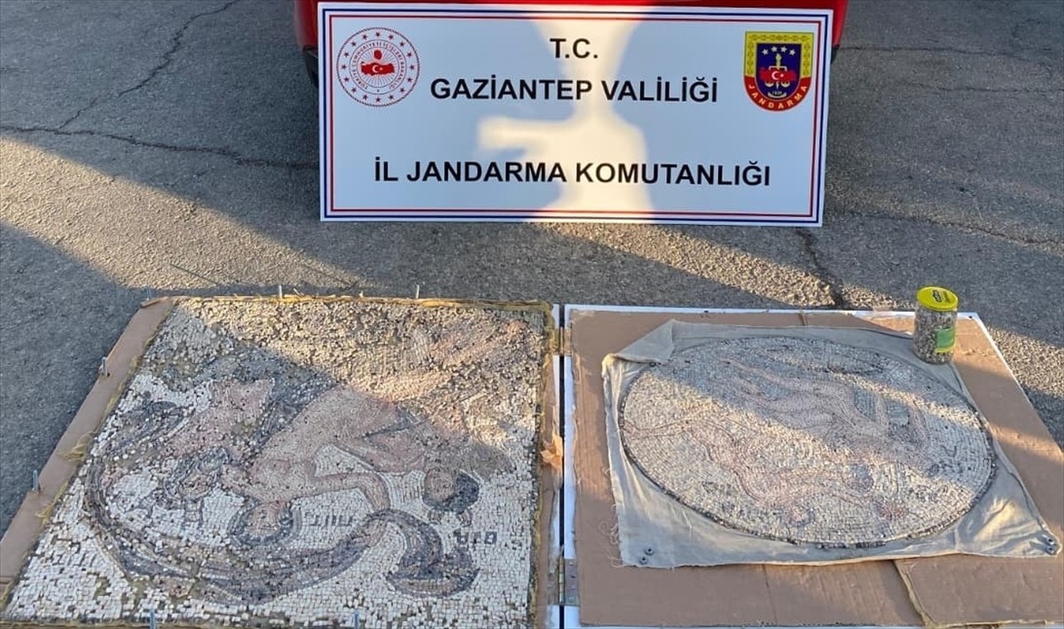 Gaziantep'in Nurdağı ilçesinde tarihi eser niteliğinde 2 mozaik ele geçirildi, 3 şüpheli gözaltına...