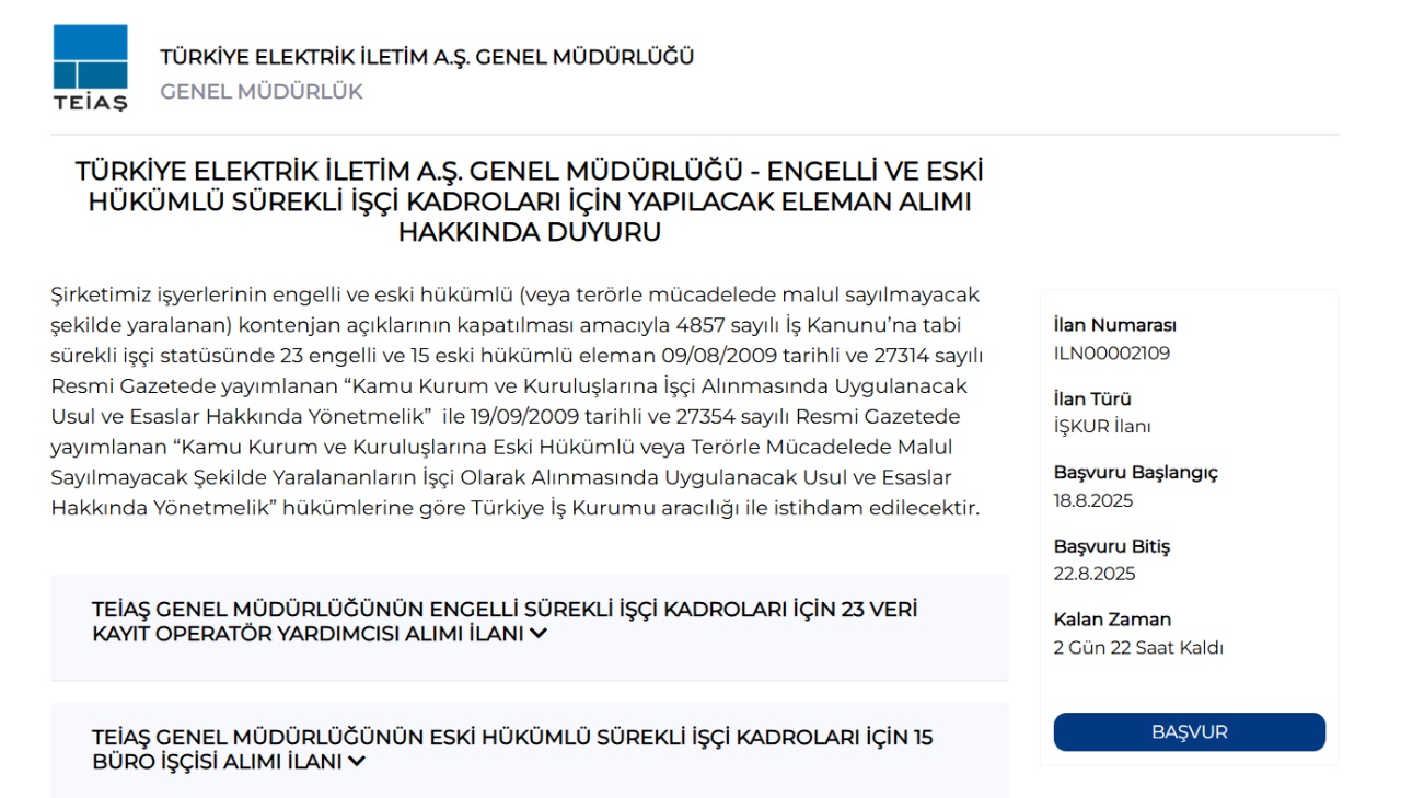 İŞKUR Personel Alımı Başvuruları Bitiyor: Boğaziçi, TEİAŞ ve Üniversitelere Alım