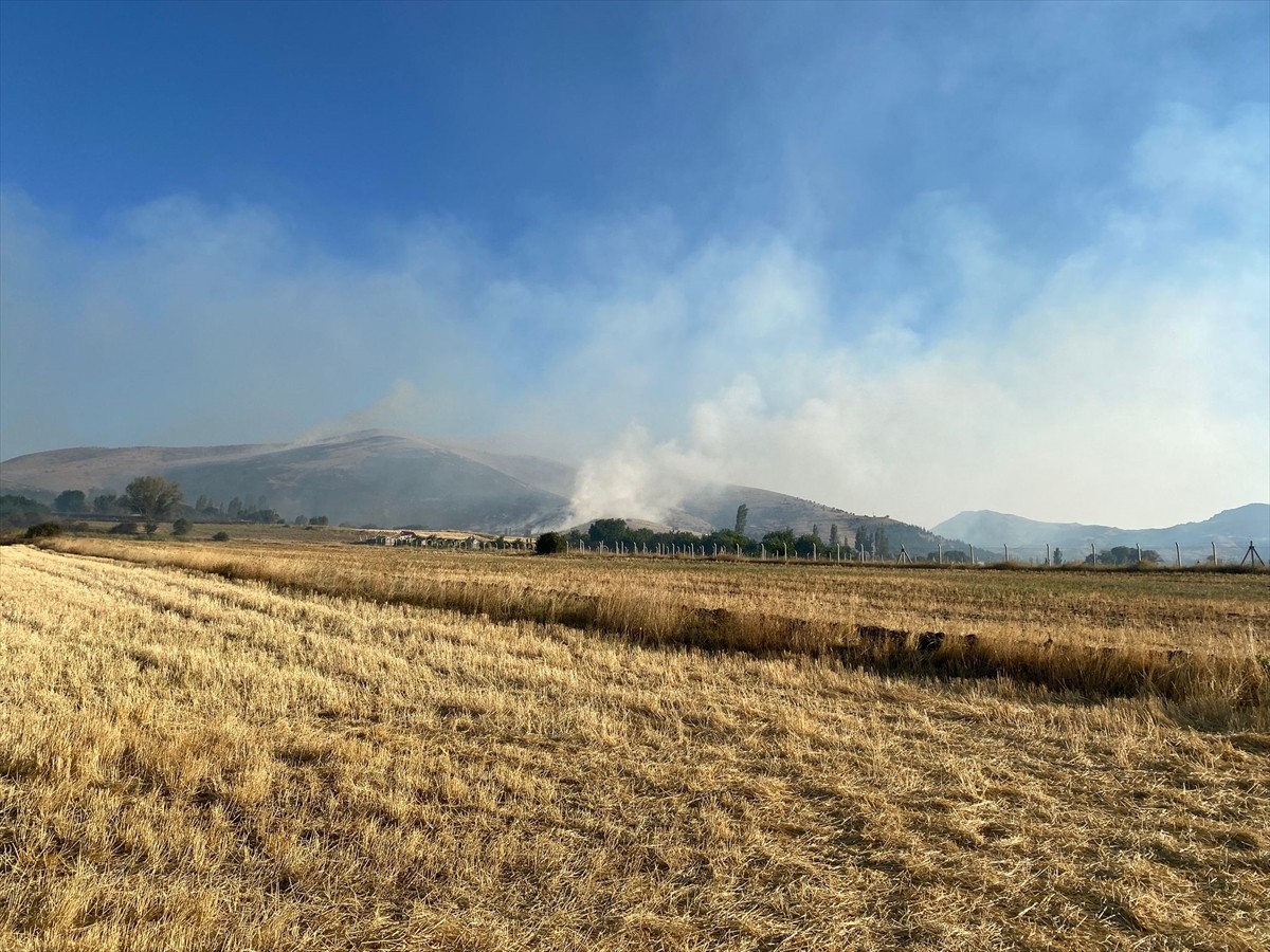 Kırşehir'in Kaman ilçesinde merada çıkan yangına müdahale ediliyor.
