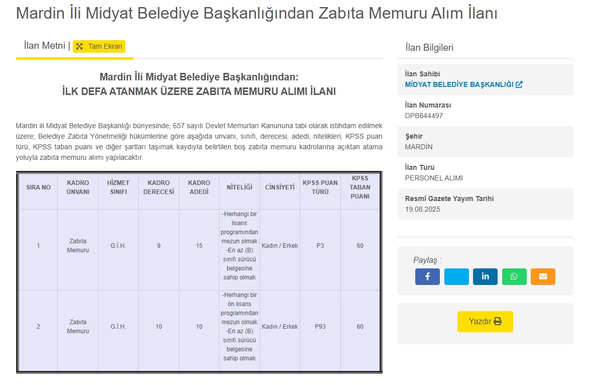 KPSS 60'la Memur Fırsatı: Afyonkarahisar, Yozgat ve Mardin'den İlanlar
