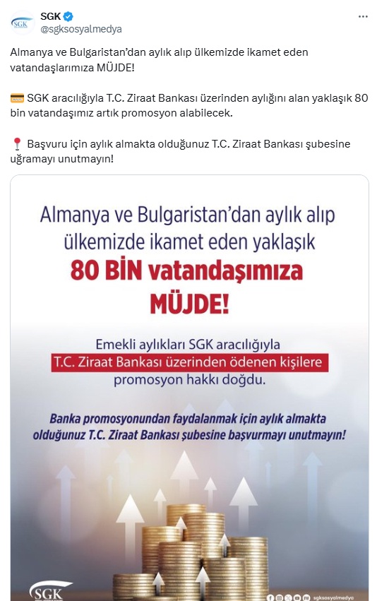 Ziraat Bankası'ndan Emekli Promosyonu Müjdesi: SGK Açıkladı