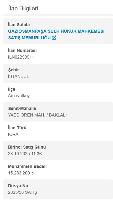 Arnavutköy’de İcra İlanı: 15.283.200,00 TL'lik Tarla ve %1 KDV'li KİPTAŞ Dairesi