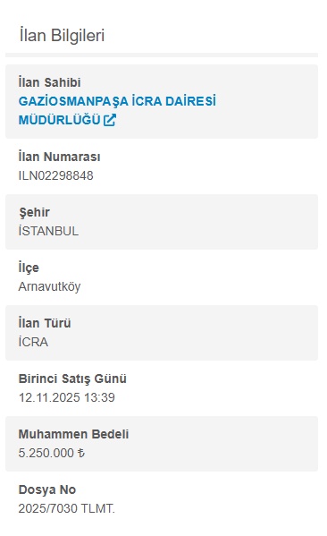 Arnavutköy’de İcra İlanı: 15.283.200,00 TL'lik Tarla ve %1 KDV'li KİPTAŞ Dairesi