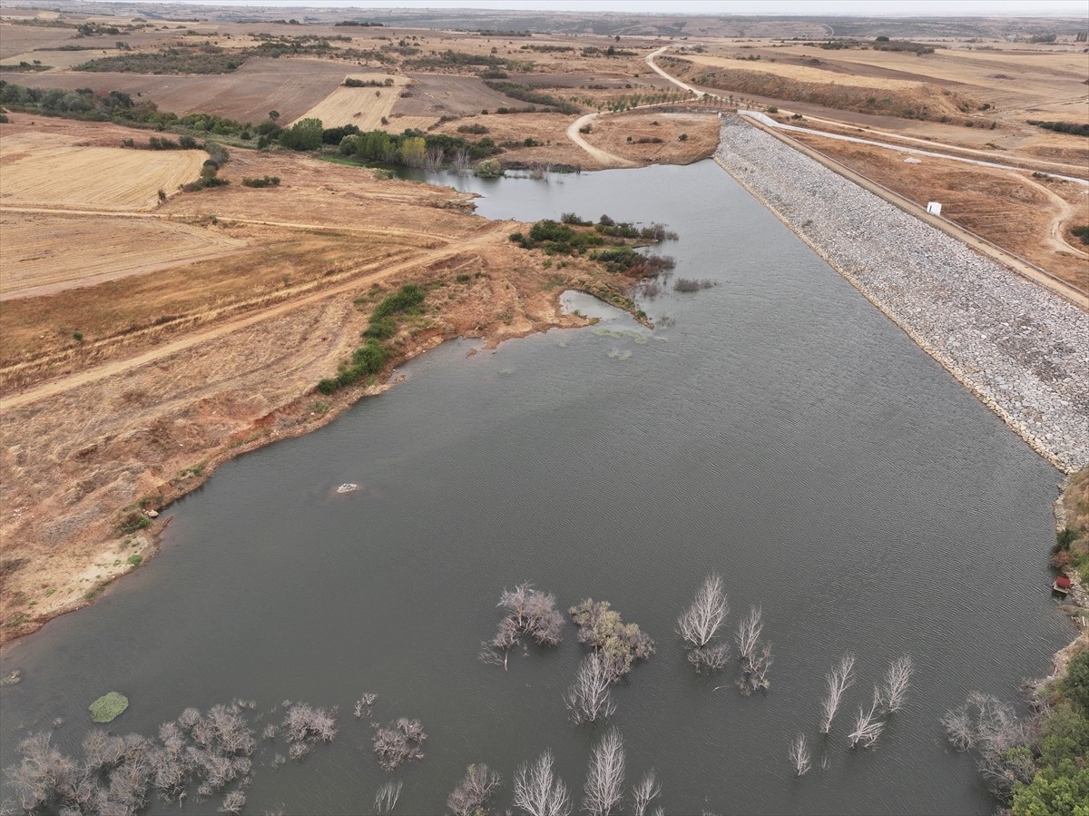 Edirne'deki Lalapaşa ve Büyüköğünlü (fotoğrafta) göletlerinin su seviyesi, kuraklık ve sıcaklara...