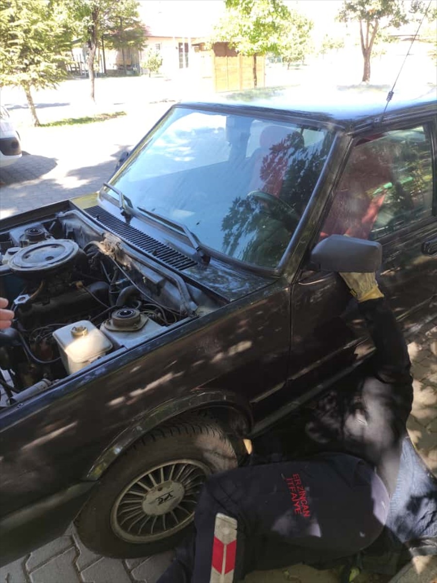 Erzincan'da bir otomobilin motor bölümüne giren kedi yavrusu, itfaiye ekiplerinin çalışmasıyla...