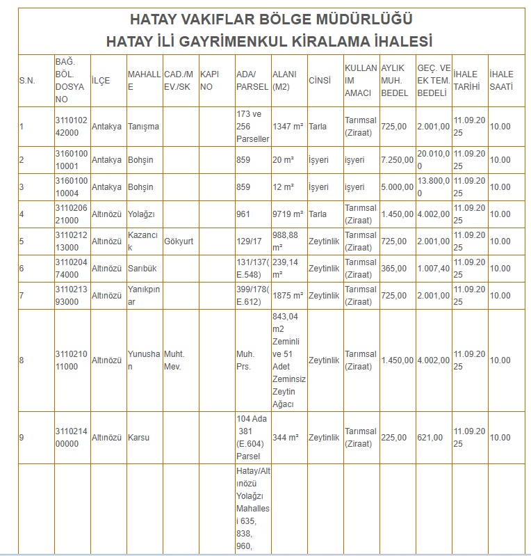 Hatay'da 29 Vakıf Mülkü Kiraya Verilecek: Yıllık 500 Bin TL Gelir Hedefi