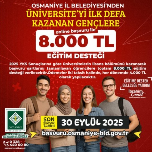 Osmaniye Belediyesi'nden 8.000 TL Eğitim Desteği: Başvurular Başladı (4.000+4.000 TL)