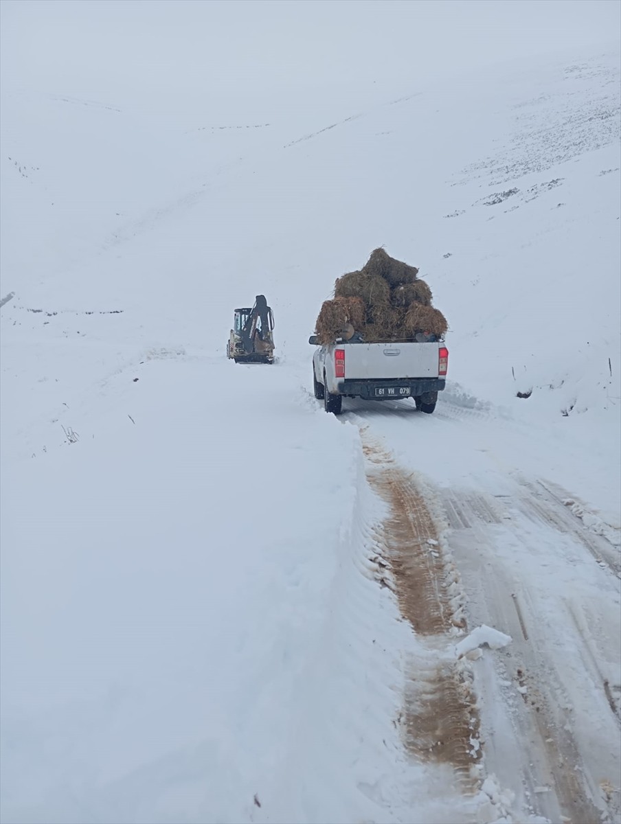 Trabzon'un Çaykara ilçesine bağlı Çayıroba Yaylası'nda kar yağışı nedeniyle mahsur kalan 8 kişi...
