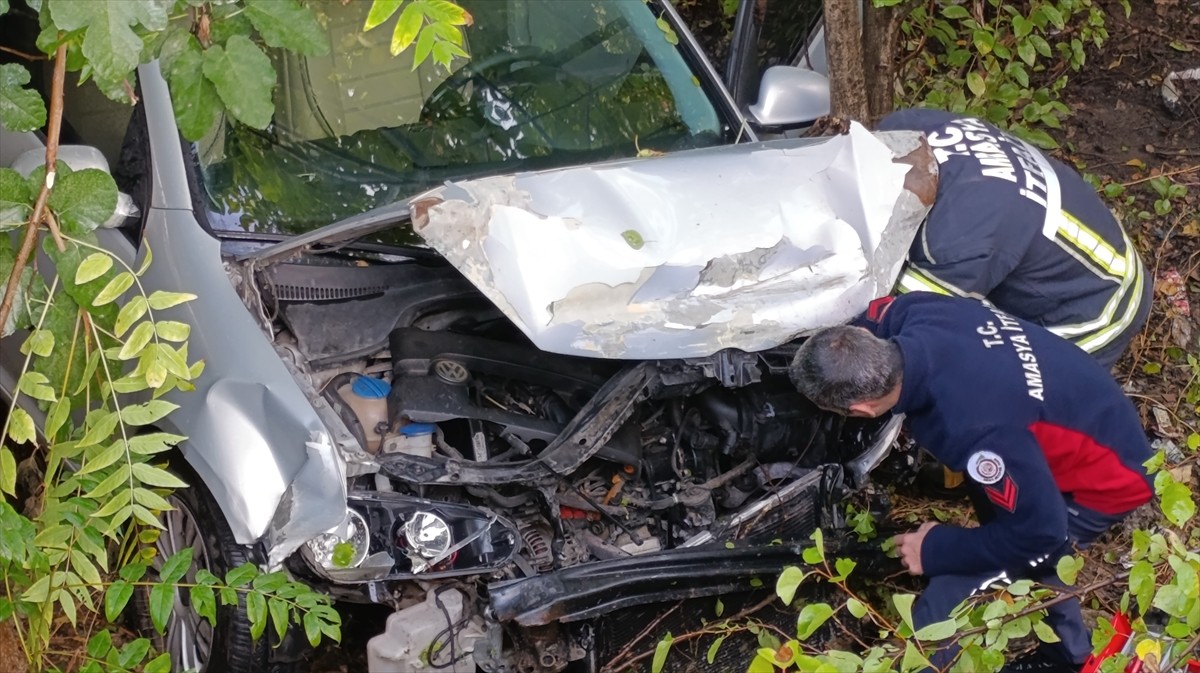 Amasya'da otomobilin bahçeye devrilmesi sonucu 4 kişi yaralandı.