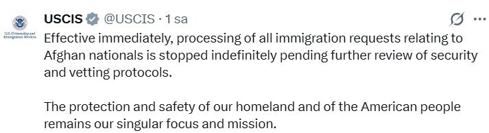 ABD, ULUSAL MUHAFIZLARA YÖNELİK SALDIRININ ARDINDAN AFGAN UYRUKLU KİŞİLERİN GÖÇMENLİK...