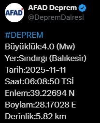 AFET VE ACİL DURUM YÖNETİMİ BAŞKANLIĞI (AFAD), BALIKESİR’DE 4.0 BÜYÜKLÜĞÜNDE DEPREM MEYDANA...