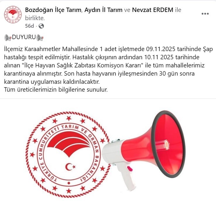 AYDIN'IN BOZDOĞAN İLÇESİNDEKİ BİR İŞLETMEDE TESPİT EDİLEN ŞAP HASTALIĞI, İLÇE HAYVAN SAĞLIK...