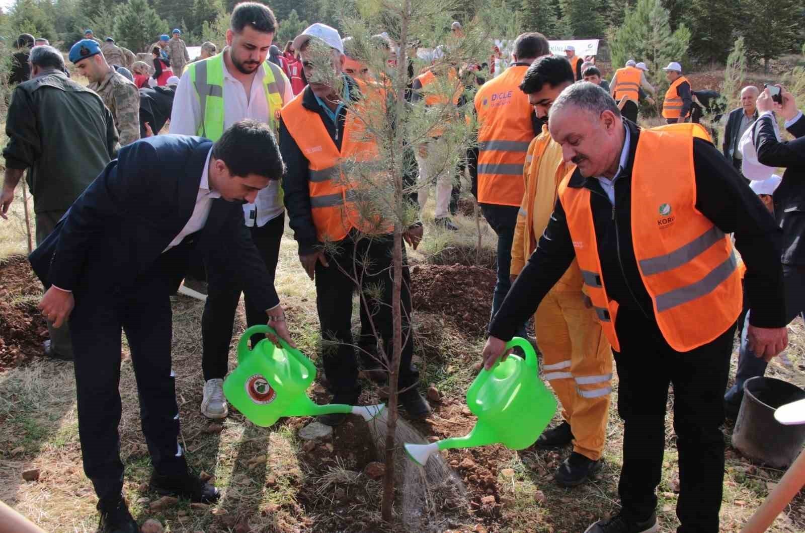 DİYARBAKIR’IN ERGANİ İLÇESİNDE BULUNAN MAKAM DAĞI’NDA 3 BİN FİDAN TOPRAKLA...