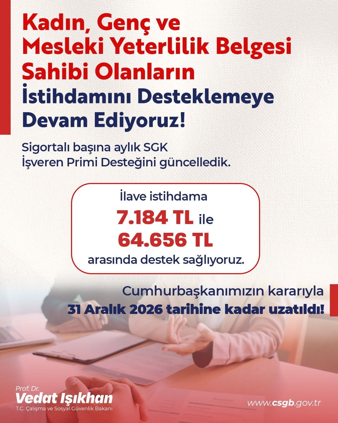 ÇALIŞMA VE SOSYAL GÜVENLİK BAKANI VEDAT IŞIKHAN, "İŞVERENLERİN İSTİHDAM ETTİKLERİ HER SİGORTALI...