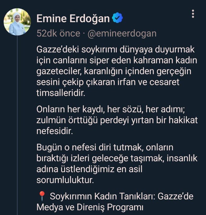 EMİNE ERDOĞAN, NSOSYAL HESABINDAN PAYLAŞIM YAPTI
