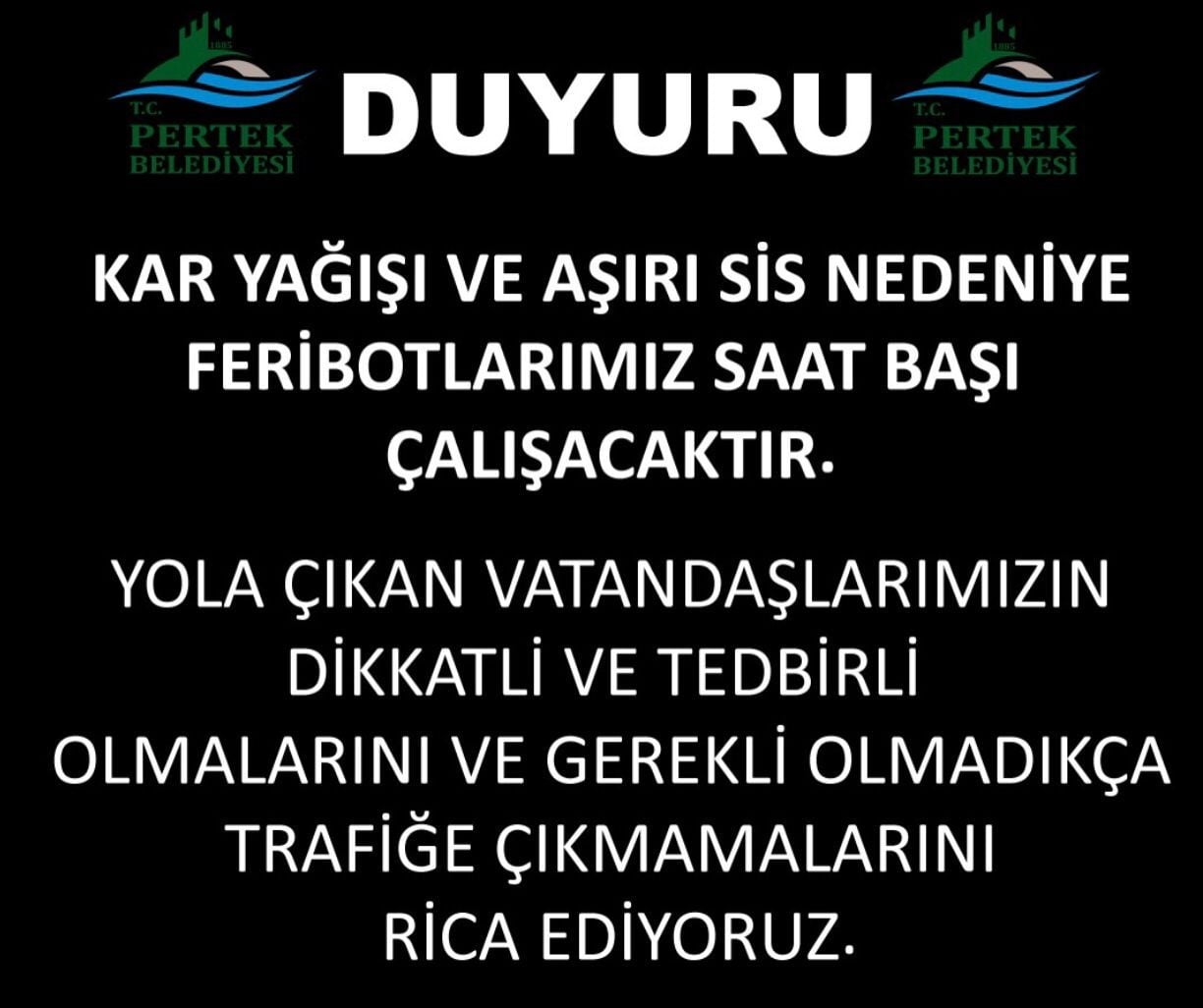 KAR YAĞIŞI İLE SİS NEDENİYLE PERTEK FERİBOTLARI SAATTE BİR YAPILMAYA BAŞLANIRKEN ÇEMİŞGEZEK...