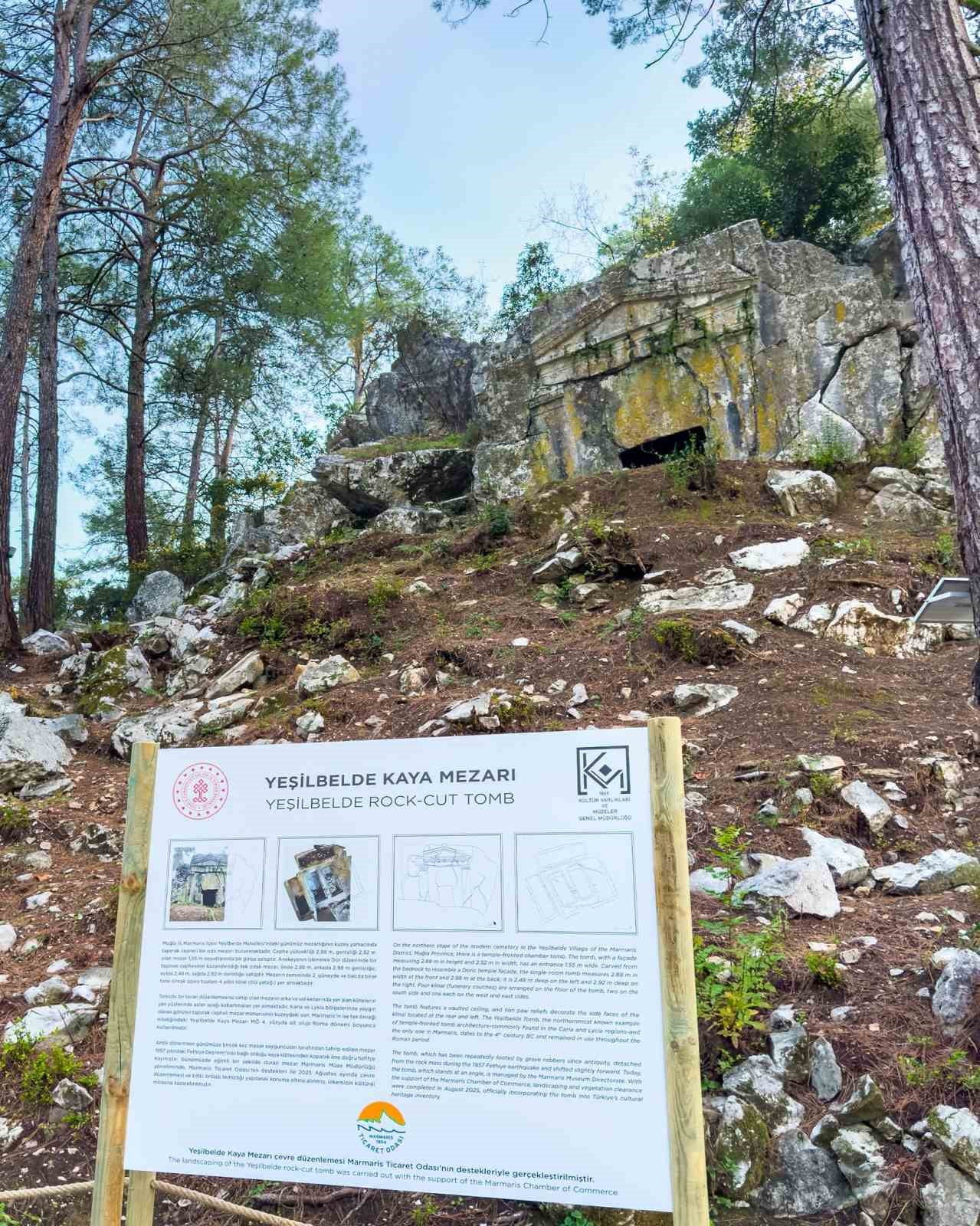 MARMARİS  TİCARET ODASINDAN 'YEŞİLBELDE KAYA MEZARI'NA KAMERALI  KORUMA DESTEĞİ