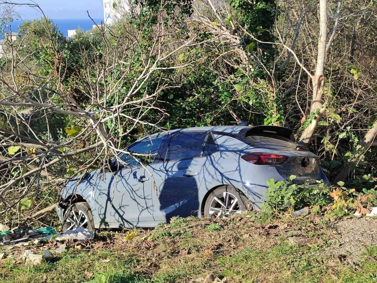 SİNOP'TA KONTROLDEN ÇIKAN OTOMOBİLİN AĞAÇLIK ALANA DEVRİLMESİ SONUCU SÜRÜCÜ YARALANDI.