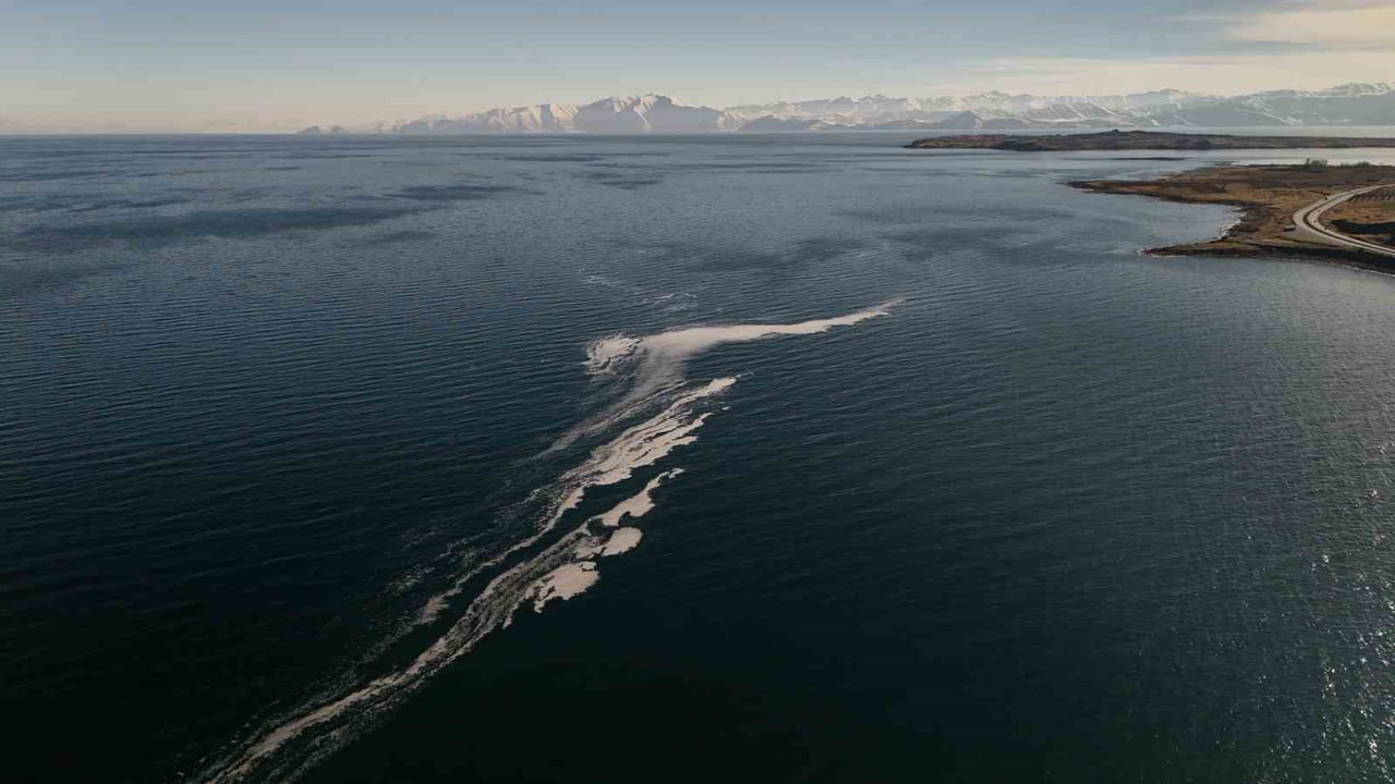 VAN GÖLÜ YÜZEYİNDE OLUŞAN KİLOMETRE UZUNLUKTAKİ BEYAZ KÖPÜK HAVADAN DRON İLE...