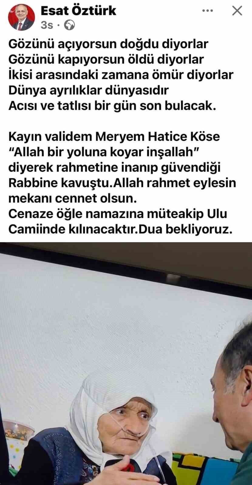 YAHYALI BELEDİYE BAŞKANI ESAT ÖZTÜRK’ÜN KAYINVALİDESİ MERYEM HATİCE KÖSE HAYATINI...