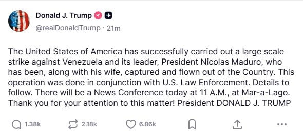 ABD BAŞKANI DONALD TRUMP, ABD'NİN VENEZUELA'YA SALDIRI GERÇEKLEŞTİRDİĞİ DOĞRULAYARAK, "MADURO İLE...