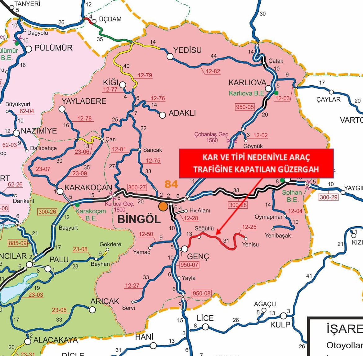 BİNGÖL’DE BİR İL YOLU TRAFİĞE KAPATILDI