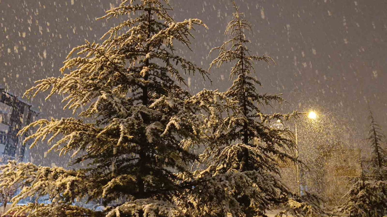 KIRŞEHİRDE GECE SAATLERİNDE LAPA LAPA KAR YAĞIŞI.