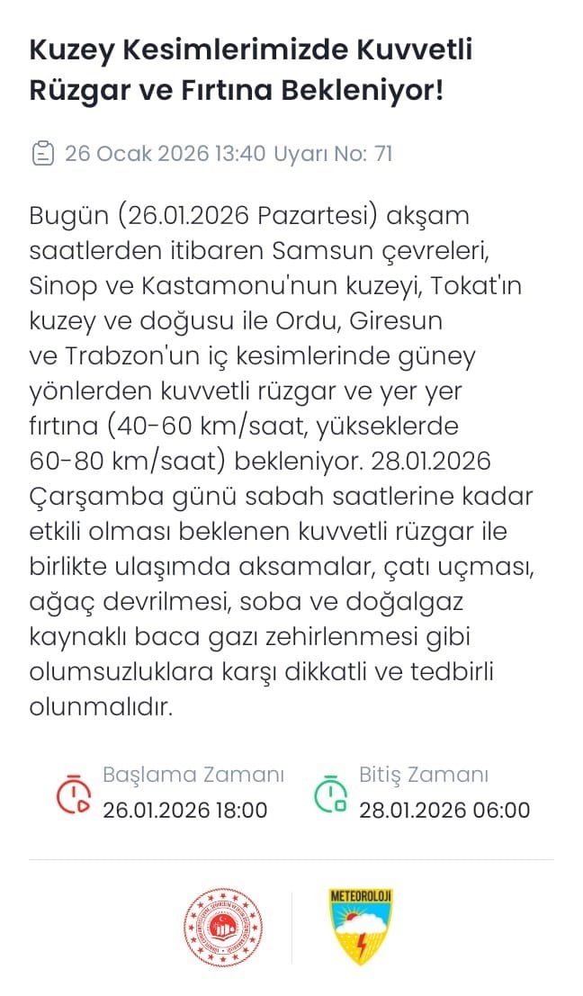 METEOROLOJİ GENEL MÜDÜRLÜĞÜ, KARADENİZ’İN KUZEY KESİMLERİ İÇİN SARI KODLU FIRTINA UYARISI YAPTI....